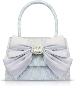 Evening Bag, Clutch Purses for Women, Silver Ribbon Crossbody Bag for Wedding Party