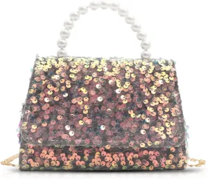 Evening Bag for Women, Sequin Pearl Handles Clutch Purses, Crossbody Bag for Wedding, Prom, Parties, Travel (Color)