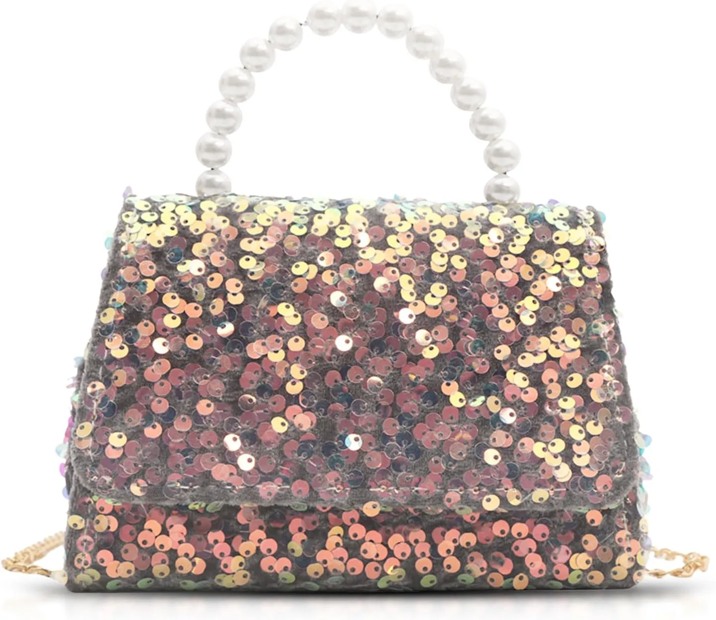 Evening Bag for Women, Sequin Pearl Handles Clutch Purses, Crossbody Bag for Wedding, Prom, Parties, Travel (Color)