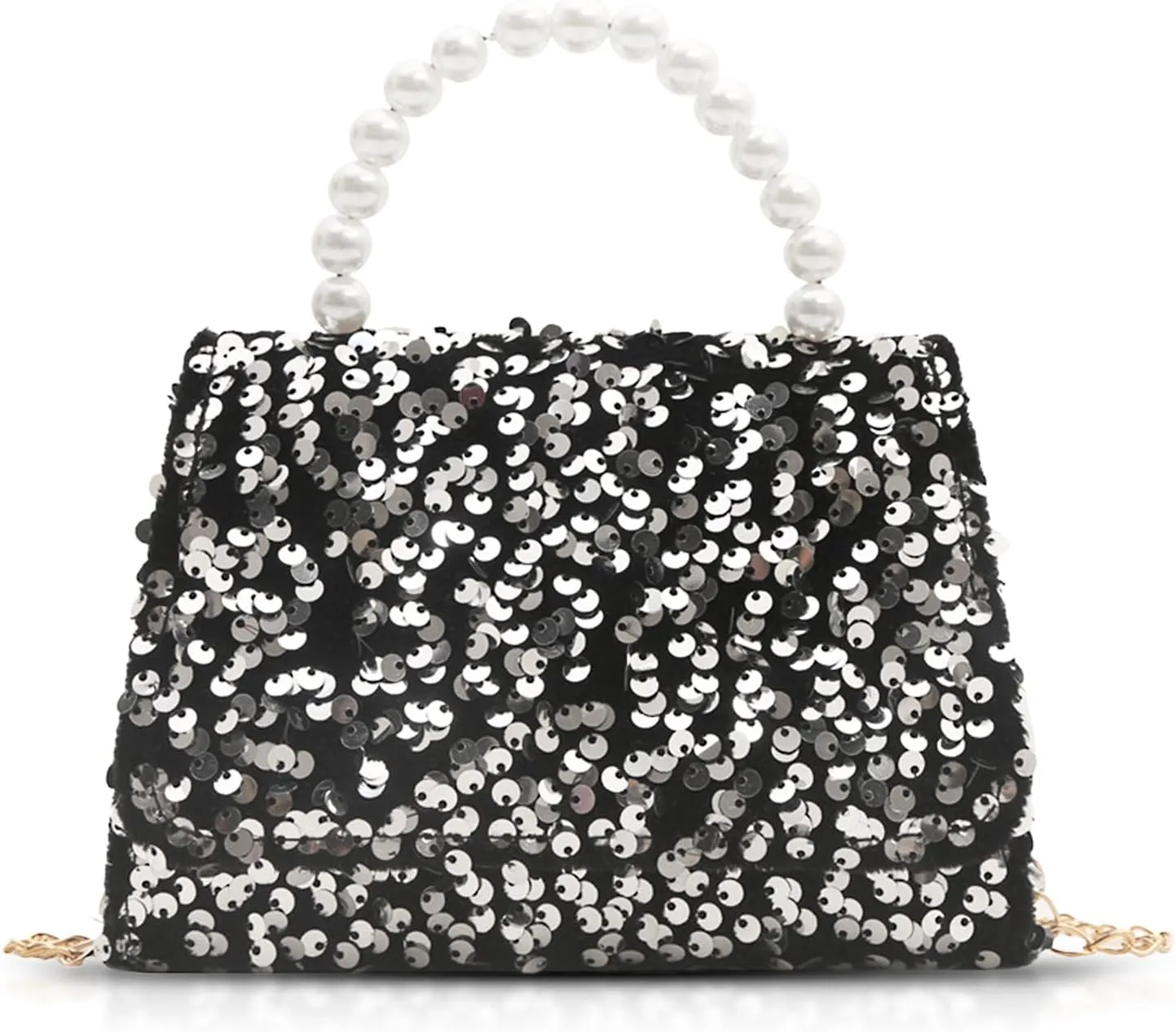 Evening Bag for Women, Sequin Pearl Handles Clutch Purses, Crossbody Bag for Wedding, Prom, Parties, Travel(Silver)