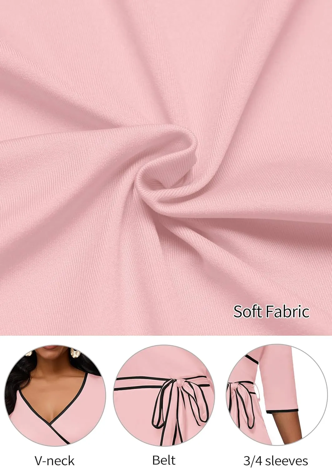 FANDEE Maxi Dress for Women 3/4 Sleeve Casual Maxi Dresses V Neck Wrap Semi-Formal Church Dress with Pocket&Belt