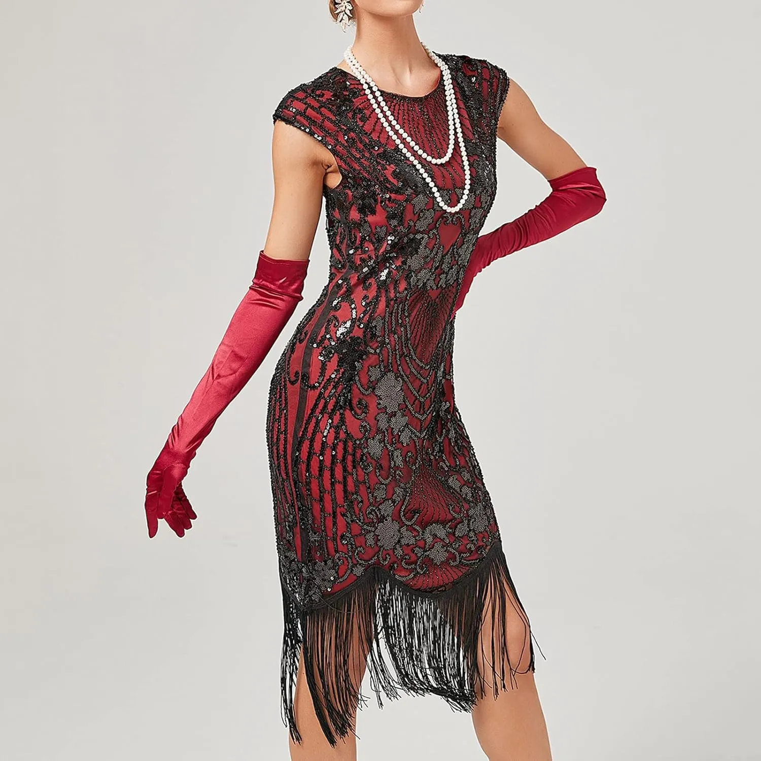 Flapper Dresses 1920s Gatsby Plus Size Cap Sleeve Sparkly Fringe Dress Art Deco Roaring 20s Cocktail Costumes
