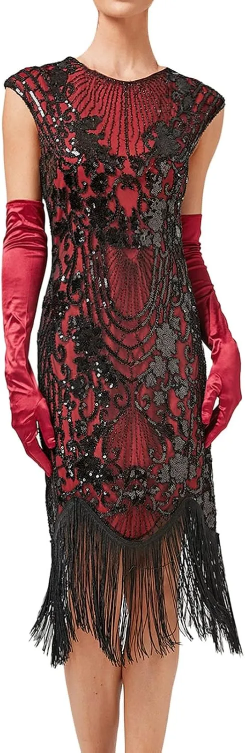 Flapper Dresses 1920s Gatsby Plus Size Cap Sleeve Sparkly Fringe Dress Art Deco Roaring 20s Cocktail Costumes