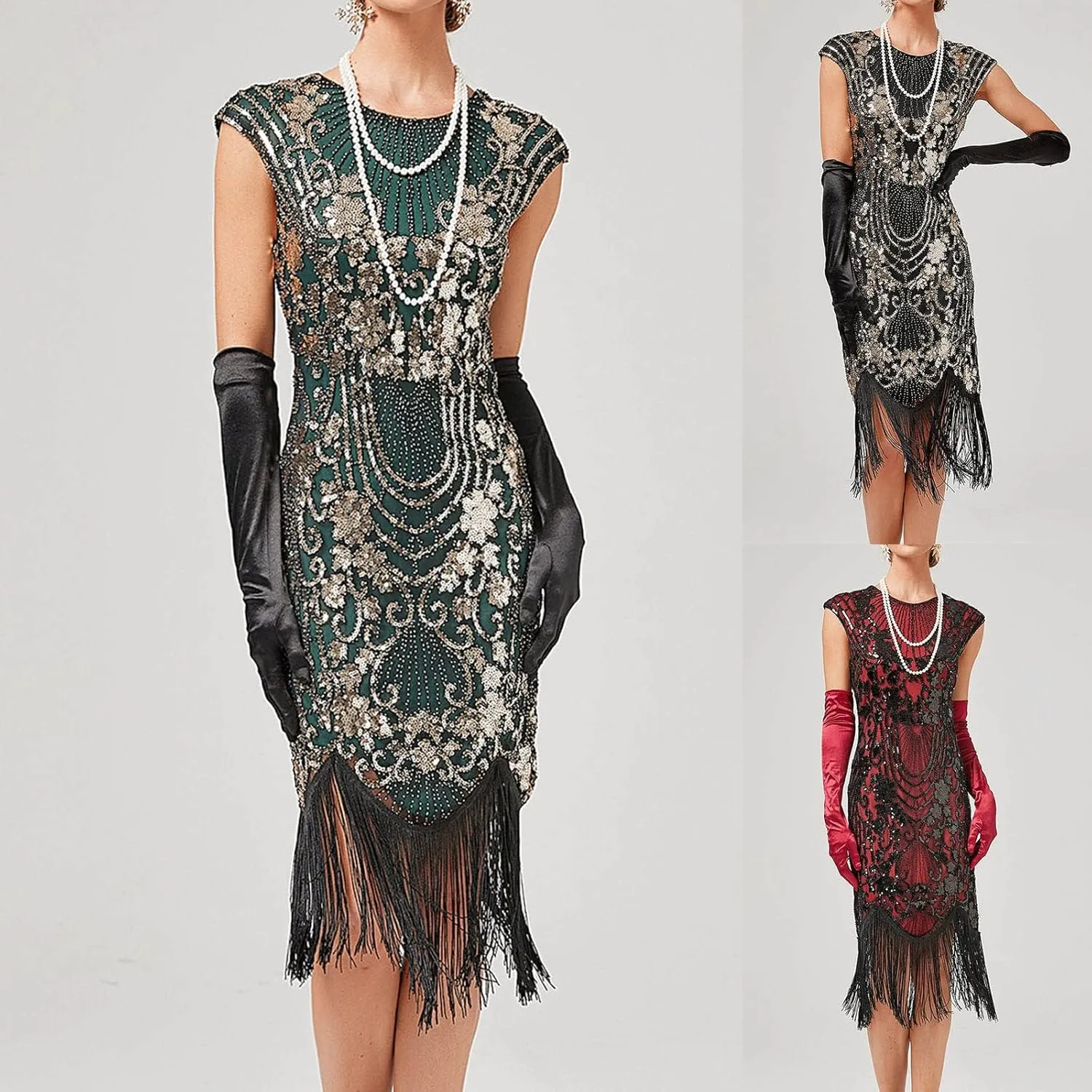 Flapper Dresses 1920s Gatsby Plus Size Cap Sleeve Sparkly Fringe Dress Art Deco Roaring 20s Cocktail Costumes