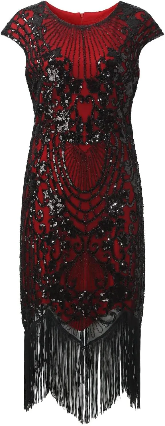 Flapper Dresses 1920s Gatsby Plus Size Cap Sleeve Sparkly Fringe Dress Art Deco Roaring 20s Cocktail Costumes