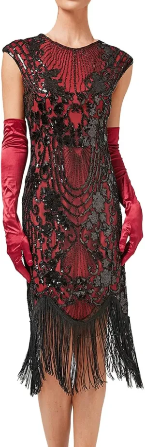Flapper Dresses 1920s Gatsby Plus Size Cap Sleeve Sparkly Fringe Dress Art Deco Roaring 20s Cocktail Costumes