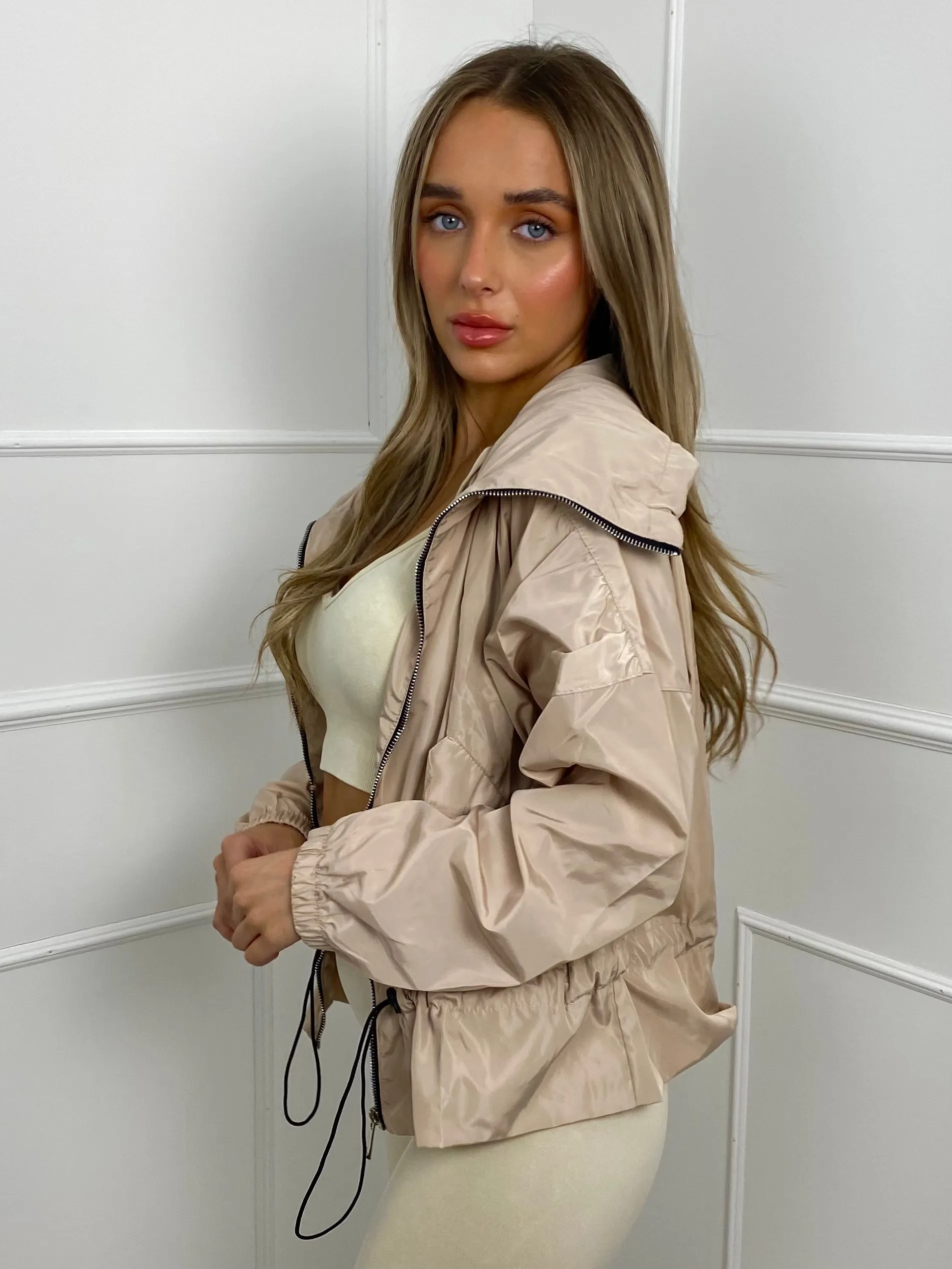 Frill Detail Pull In Wind Jacket - Beige