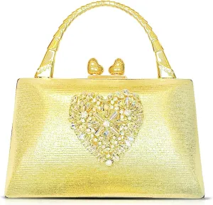 Gold Evening Bag, Clutch Purses for Women, Love Rhinestone, Crossbody Bag for Wedding Party