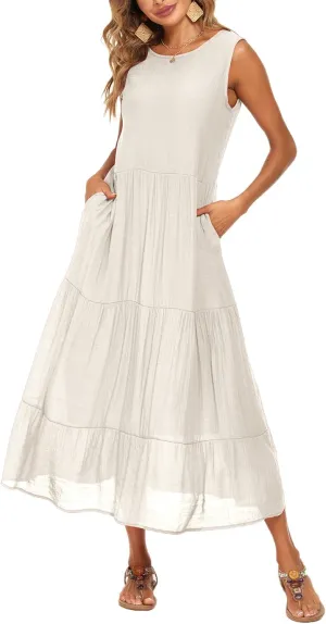 Halife Women's Summer Casual Maxi Dresses Flowy Ruffle Boho Long Dresses with Pockets