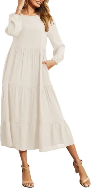 Halife Women's Summer Casual Maxi Dresses Flowy Ruffle Boho Long Dresses with Pockets