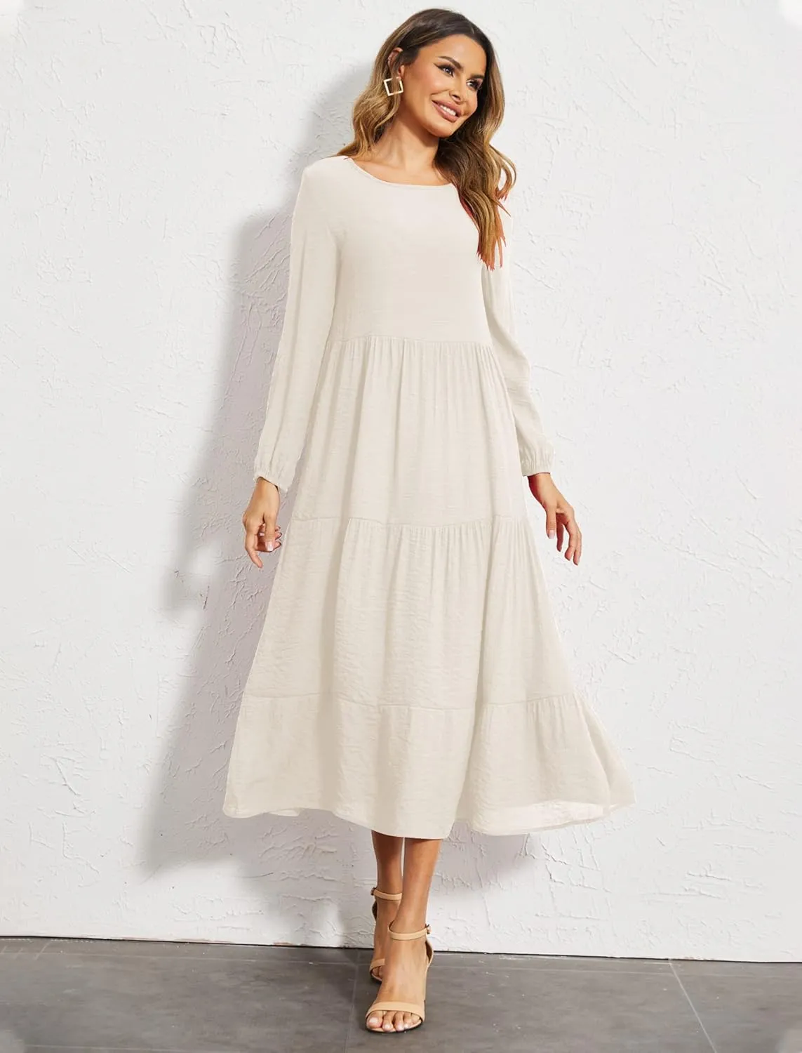 Halife Women's Summer Casual Maxi Dresses Flowy Ruffle Boho Long Dresses with Pockets