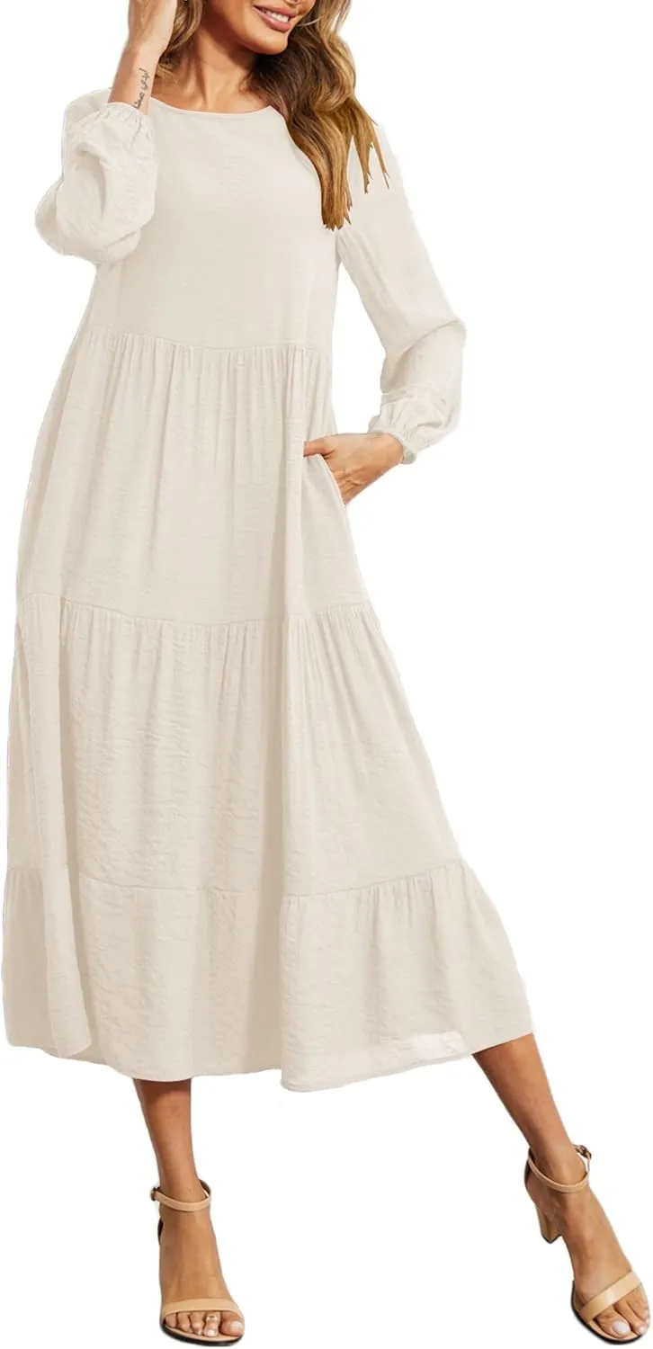 Halife Women's Summer Casual Maxi Dresses Flowy Ruffle Boho Long Dresses with Pockets