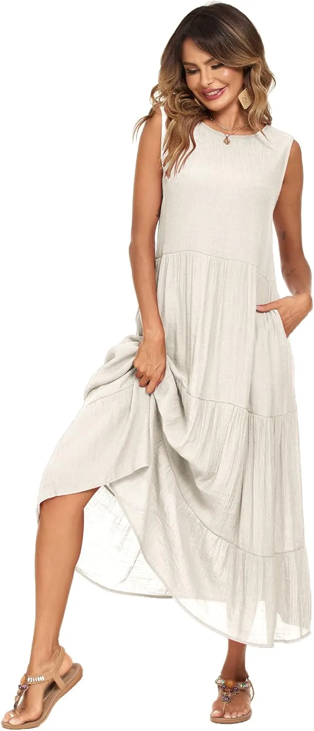 Halife Women's Summer Casual Maxi Dresses Flowy Ruffle Boho Long Dresses with Pockets