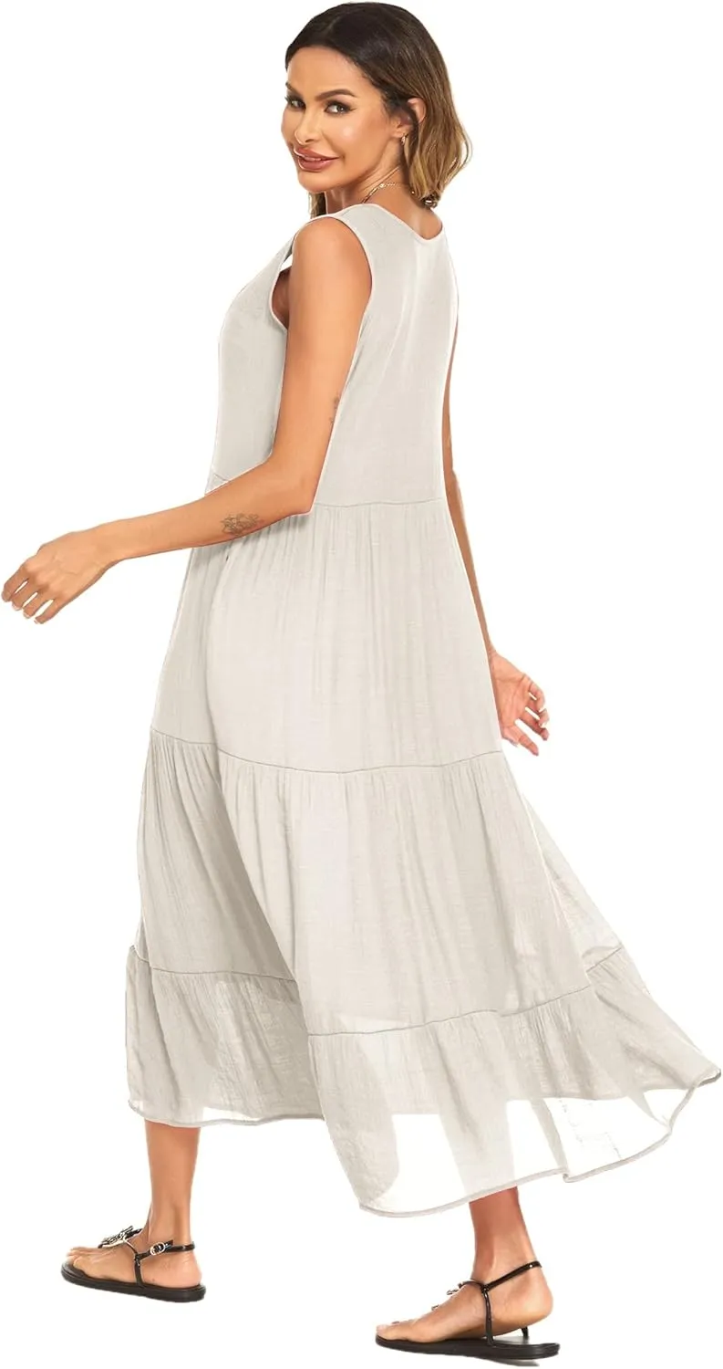 Halife Women's Summer Casual Maxi Dresses Flowy Ruffle Boho Long Dresses with Pockets