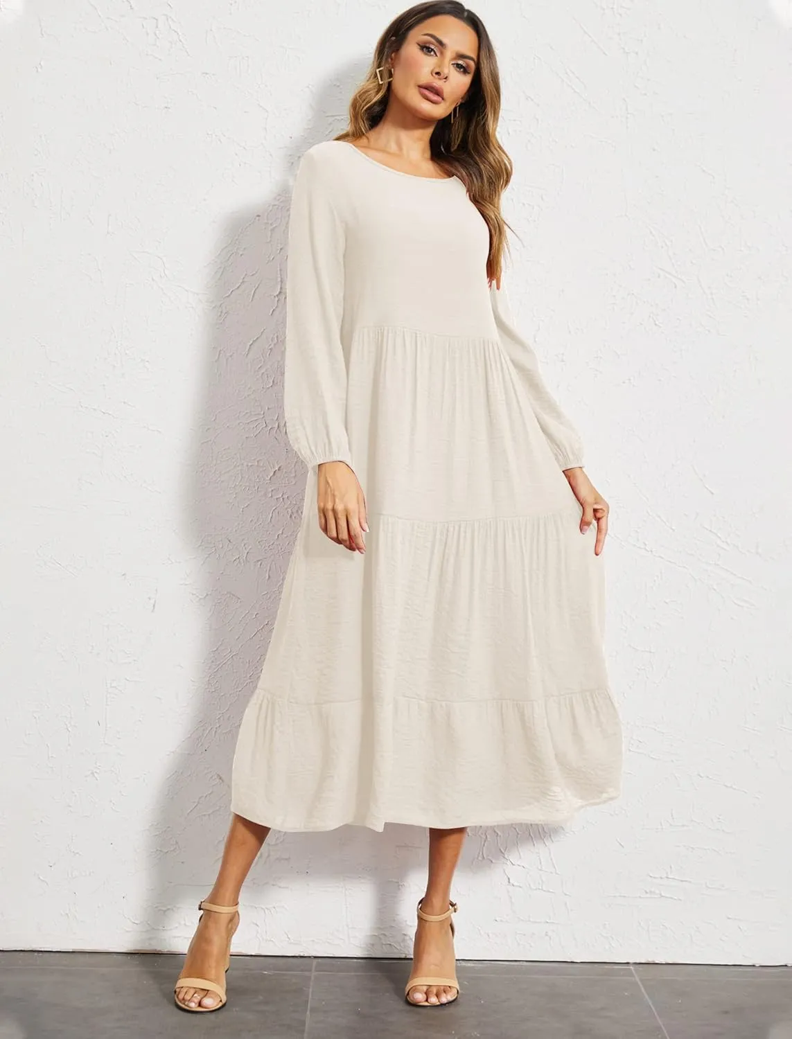 Halife Women's Summer Casual Maxi Dresses Flowy Ruffle Boho Long Dresses with Pockets