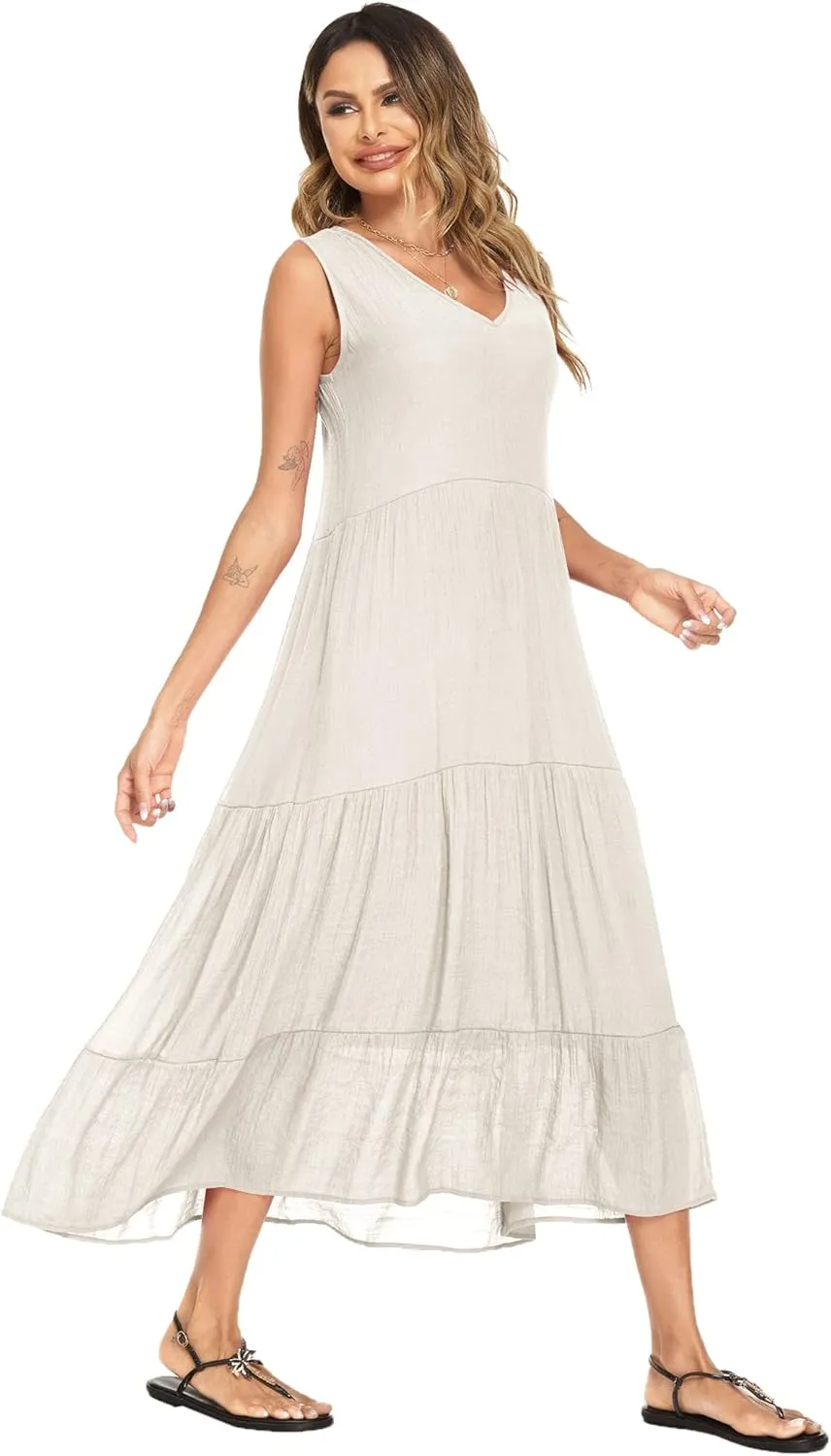Halife Women's Summer Casual Maxi Dresses Flowy Ruffle Boho Long Dresses with Pockets