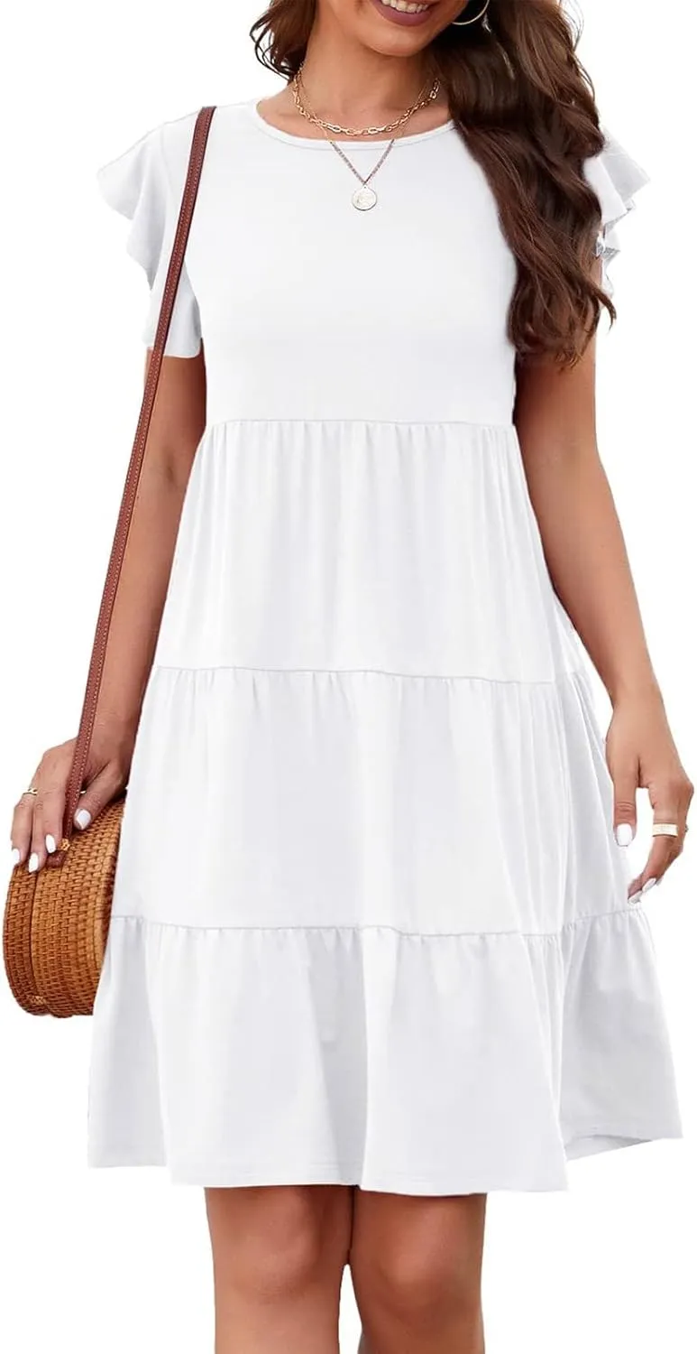 HGOOGY Spring Dress Plus Size Dress for Women Casual Beach Cute Ruffle Sleeve Mini Casual Maxi Dresses for Women