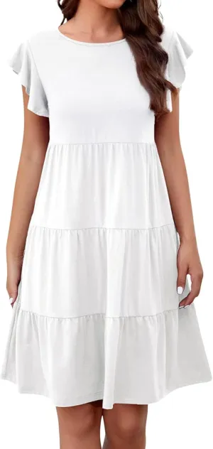 HGOOGY Spring Dress Plus Size Dress for Women Casual Beach Cute Ruffle Sleeve Mini Casual Maxi Dresses for Women