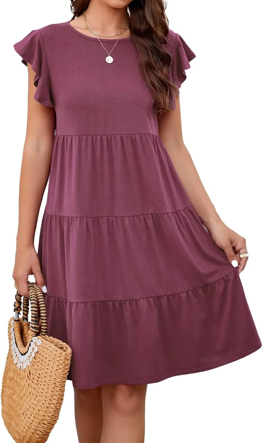 HGOOGY Spring Dress Plus Size Dress for Women Casual Beach Cute Ruffle Sleeve Mini Casual Maxi Dresses for Women