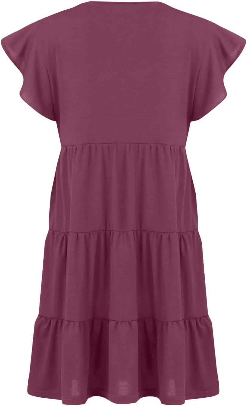 HGOOGY Spring Dress Plus Size Dress for Women Casual Beach Cute Ruffle Sleeve Mini Casual Maxi Dresses for Women