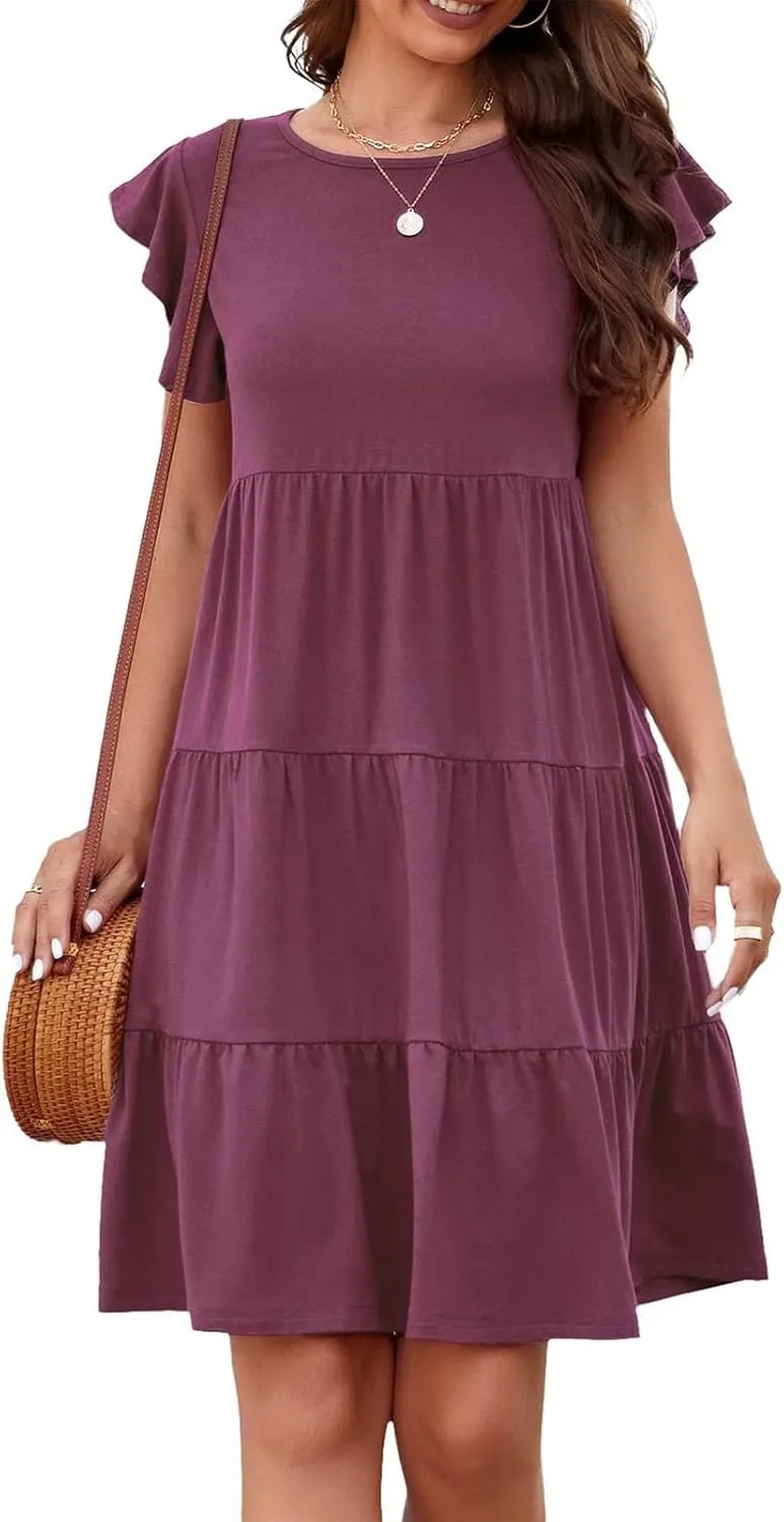 HGOOGY Spring Dress Plus Size Dress for Women Casual Beach Cute Ruffle Sleeve Mini Casual Maxi Dresses for Women