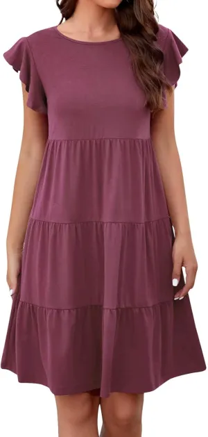 HGOOGY Spring Dress Plus Size Dress for Women Casual Beach Cute Ruffle Sleeve Mini Casual Maxi Dresses for Women