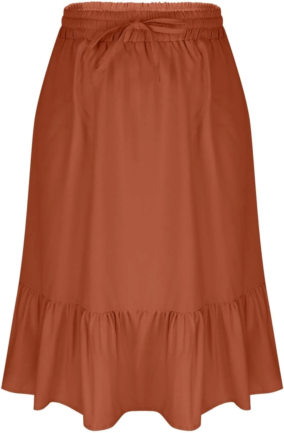 HGps8w Women's 2025 Summer Linen Midi Skirt, Trendy Casual Drawstring A-Line Elastic Waist Beach Dress Skirts with Pockets