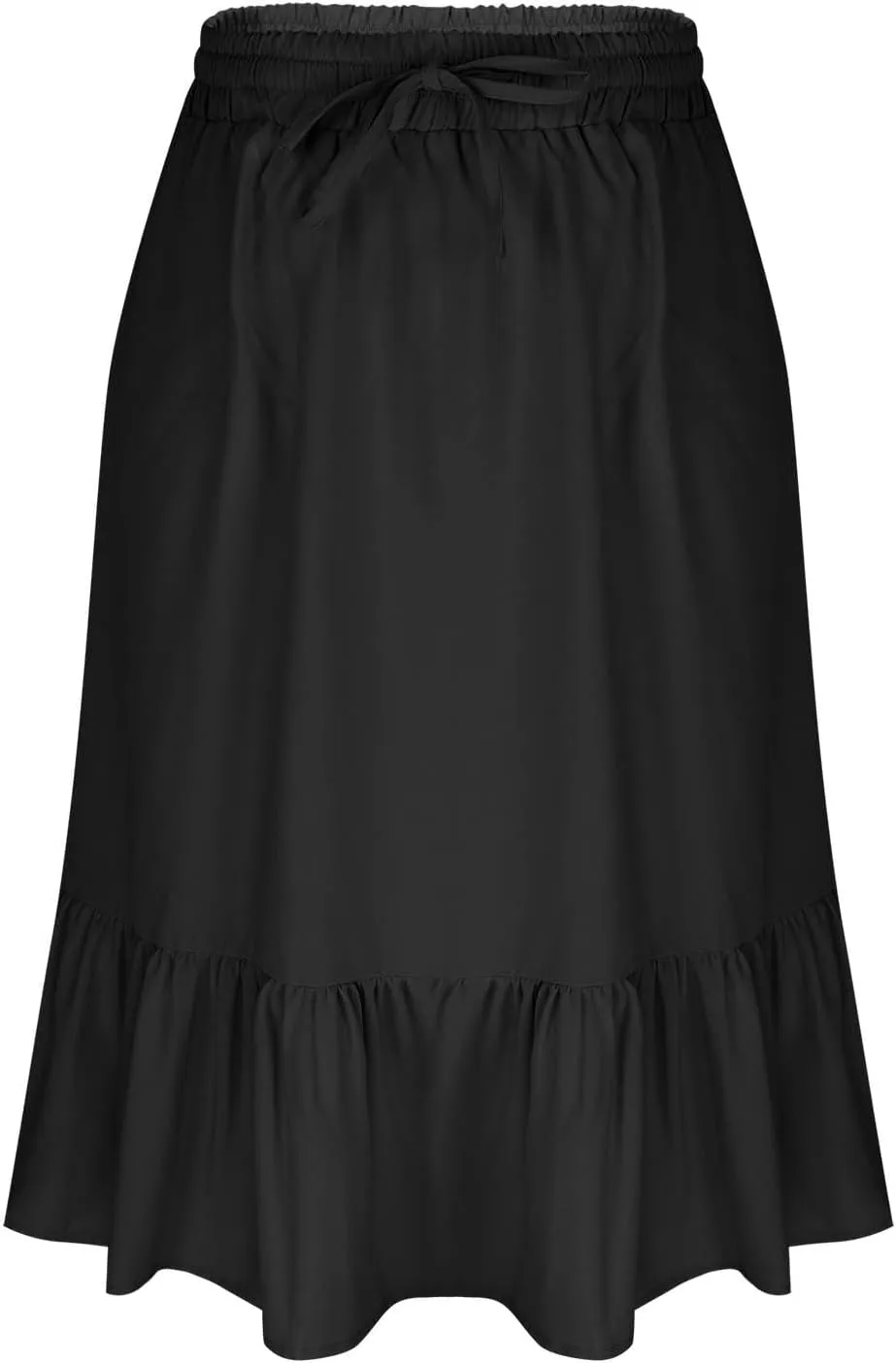 HGps8w Women's 2025 Summer Linen Midi Skirt, Trendy Casual Drawstring A-Line Elastic Waist Beach Dress Skirts with Pockets