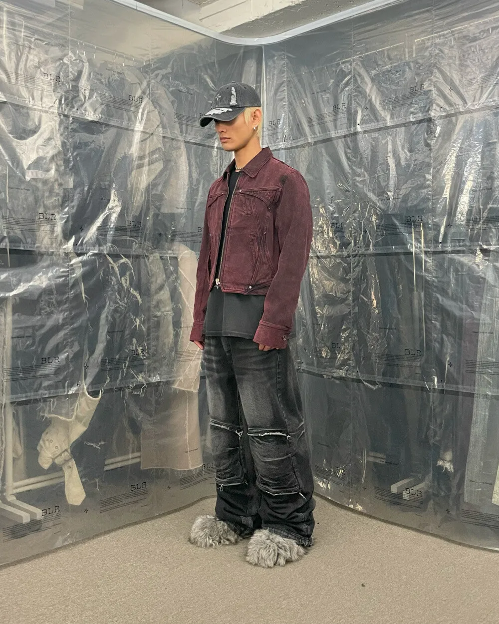 Hidden pocket denim trucker jacket red