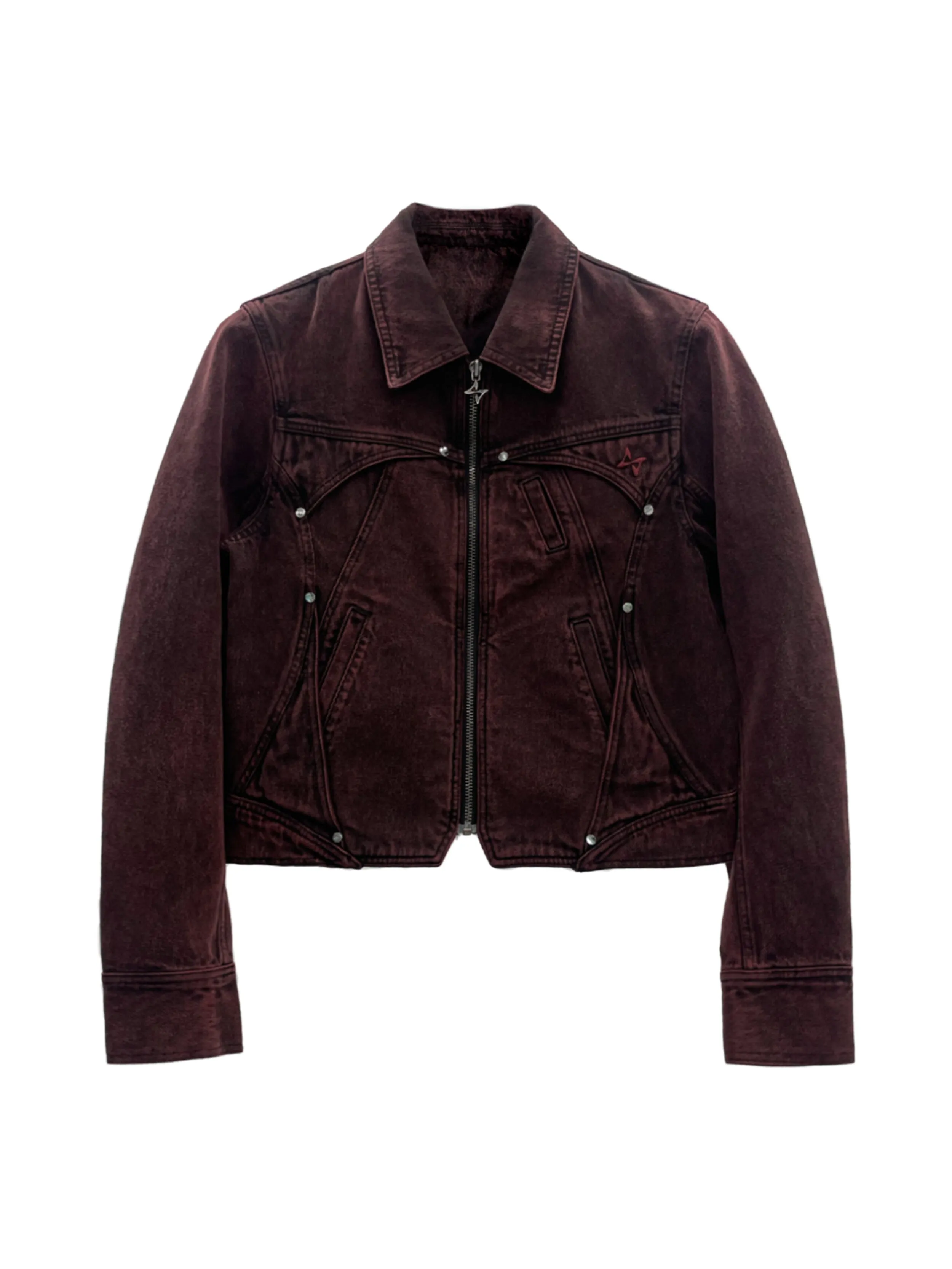 Hidden pocket denim trucker jacket red