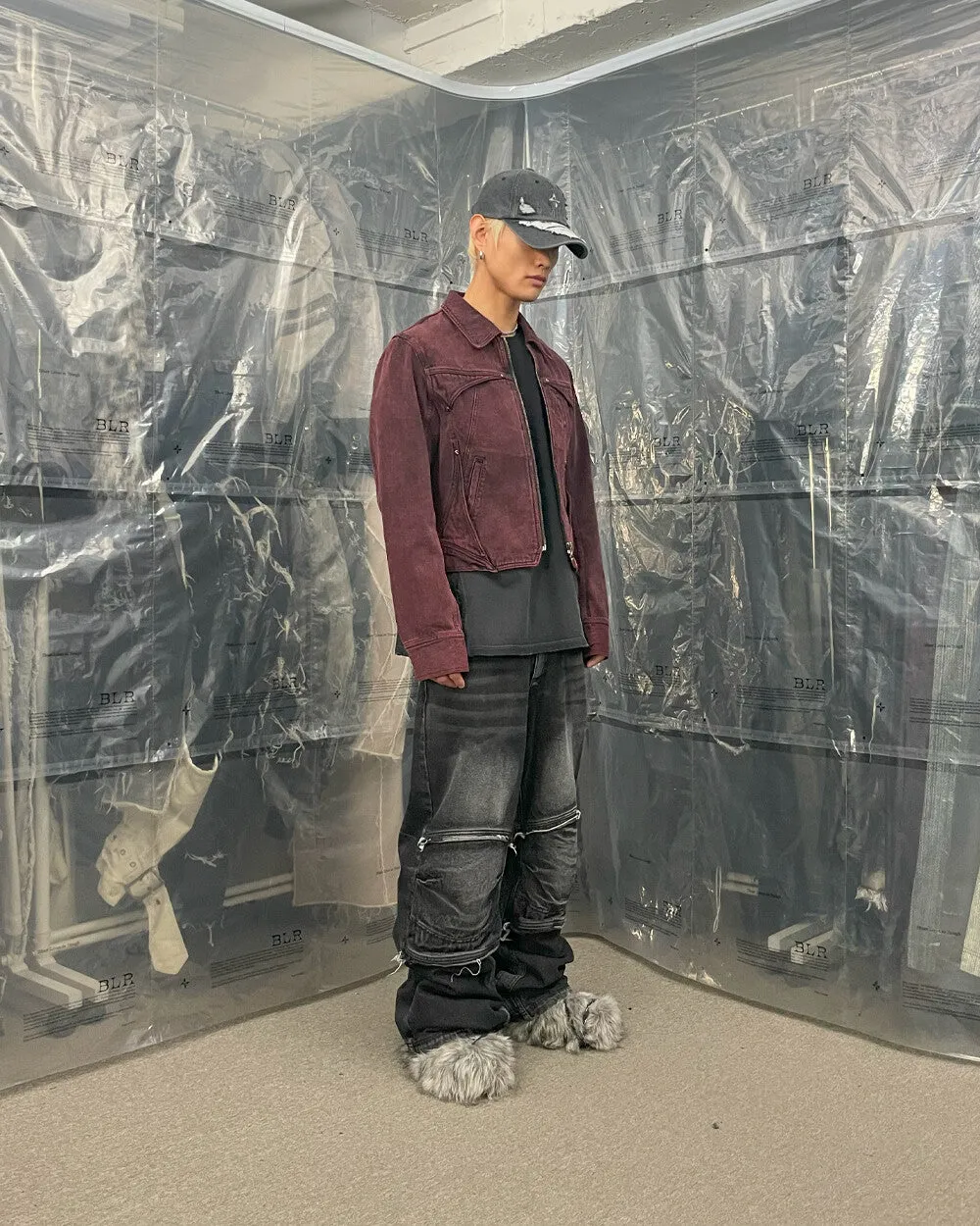 Hidden pocket denim trucker jacket red