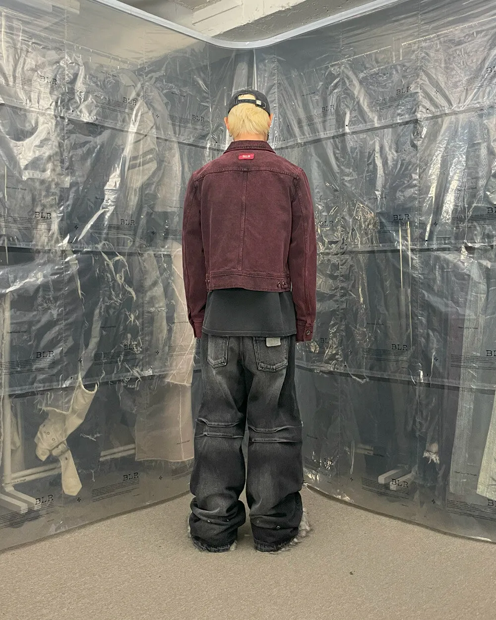 Hidden pocket denim trucker jacket red