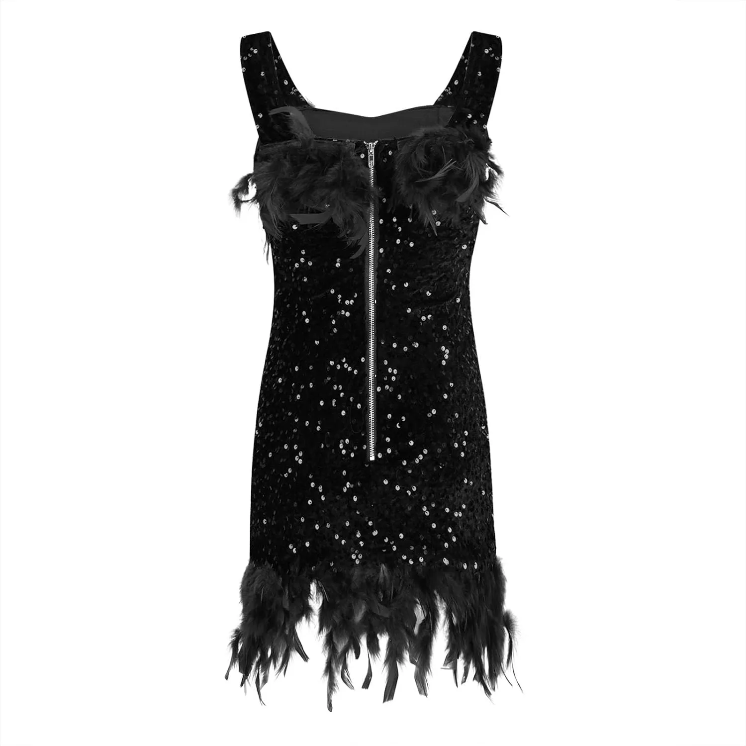 Hvyesh Sparkly Fringe Dresses for Women 2024 Sexy Fringe Tassel Club Party Prom Mini Strap Dress Sleeveless Sequin Dress