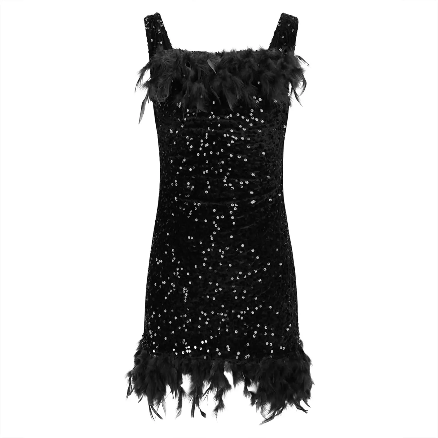 Hvyesh Sparkly Fringe Dresses for Women 2024 Sexy Fringe Tassel Club Party Prom Mini Strap Dress Sleeveless Sequin Dress