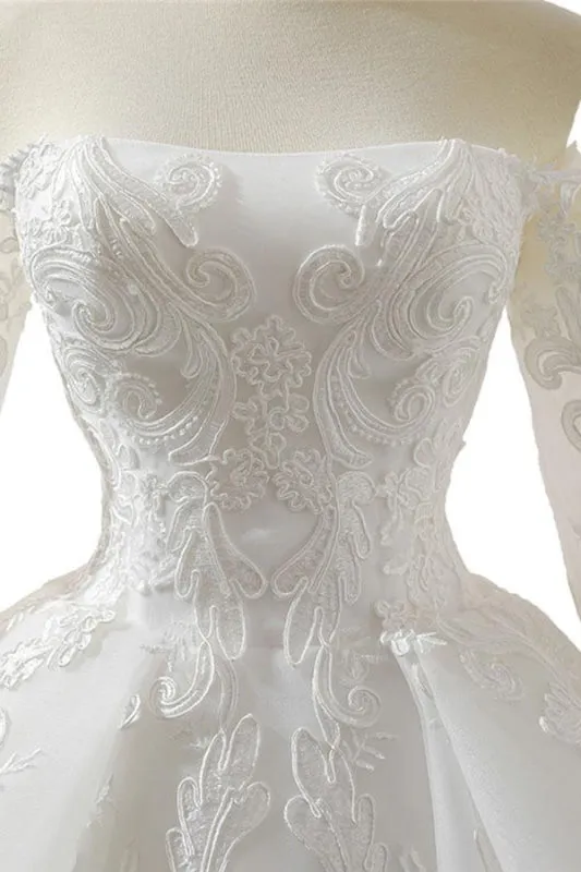 Lace-up Off Shoulder Long Sleeve Tulle Wedding Dress