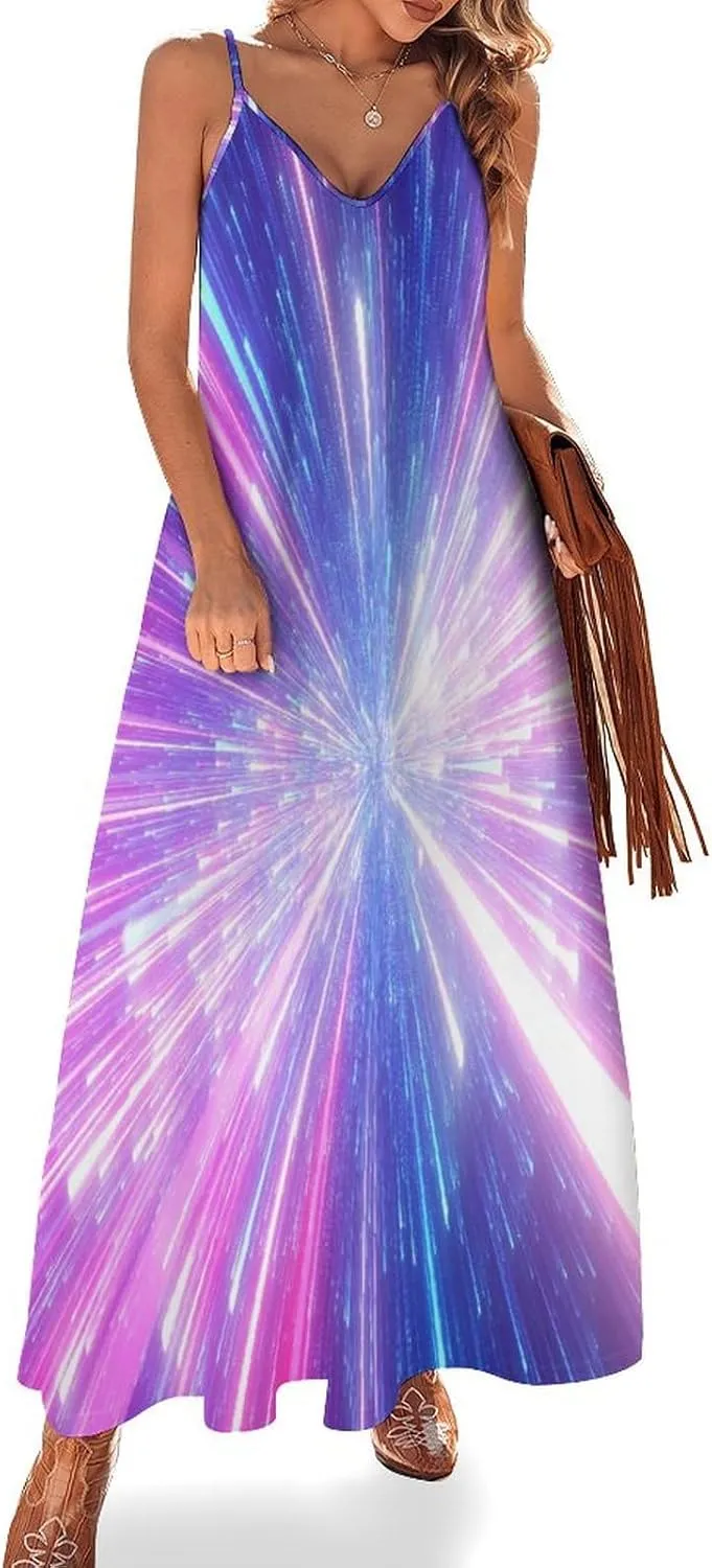 Lightning Star Cute Women's Casual Maxi Dresses Summer Spaghetti Straps Long Sleeveless Dress Sundress