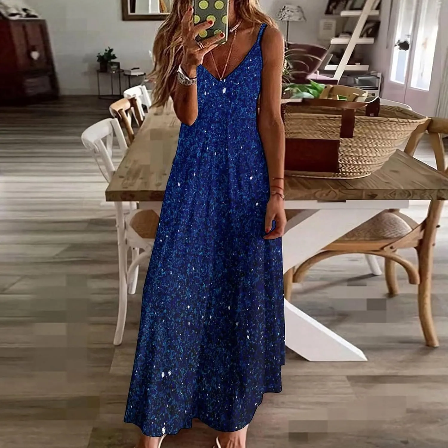 Lightning Star Cute Women's Casual Maxi Dresses Summer Spaghetti Straps Long Sleeveless Dress Sundress
