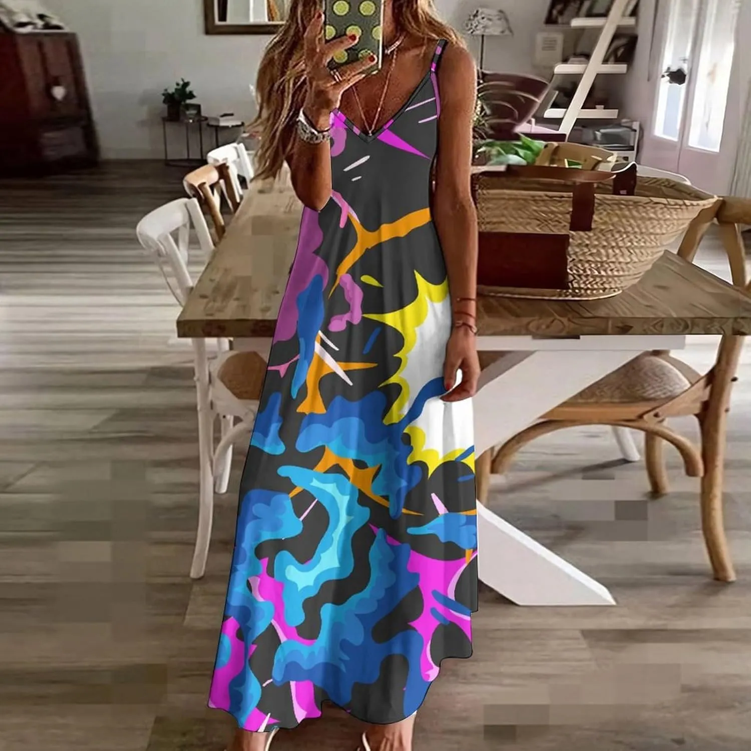 Lightning Star Cute Women's Casual Maxi Dresses Summer Spaghetti Straps Long Sleeveless Dress Sundress
