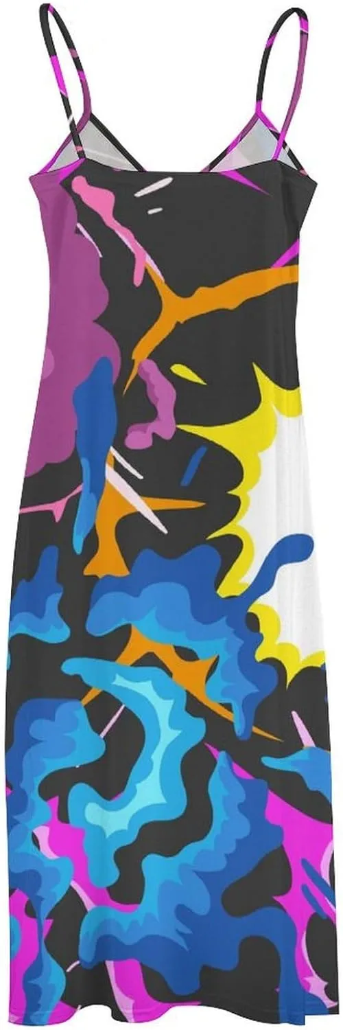 Lightning Star Cute Women's Casual Maxi Dresses Summer Spaghetti Straps Long Sleeveless Dress Sundress