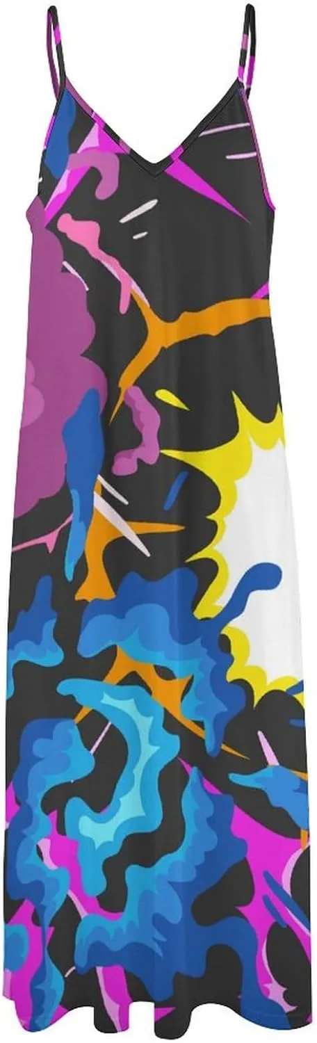 Lightning Star Cute Women's Casual Maxi Dresses Summer Spaghetti Straps Long Sleeveless Dress Sundress