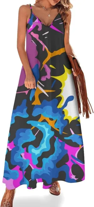 Lightning Star Cute Women's Casual Maxi Dresses Summer Spaghetti Straps Long Sleeveless Dress Sundress
