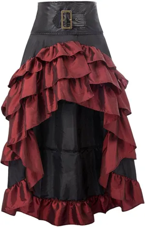 Long Skirts For Women Gothic Dress Vintage Renaissance Midi Skirt High Waist Irregular Hem Ruched Punk A-Line Skirt