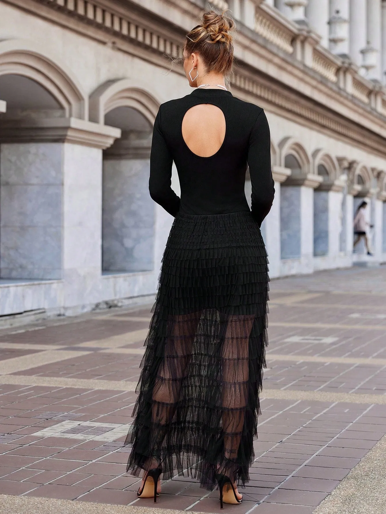 Long Sleeve Mesh Contrast Dress