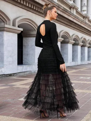 Long Sleeve Mesh Contrast Dress