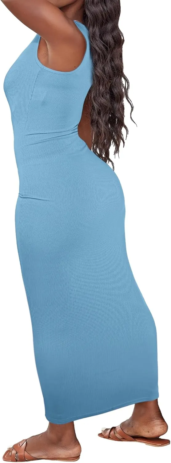 LovelyWholesale Maxi Dress for Women Sexy Sundresses Bodycon Ribbed Tank Dresses Summer Party Dress