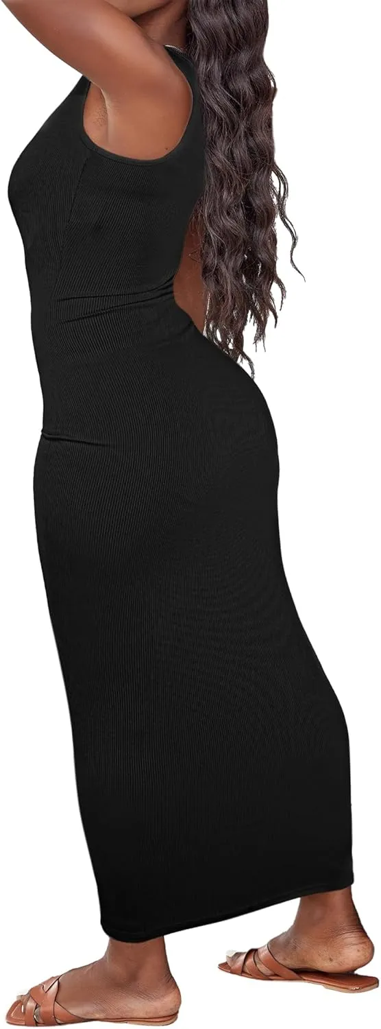 LovelyWholesale Maxi Dress for Women Sexy Sundresses Bodycon Ribbed Tank Dresses Summer Party Dress