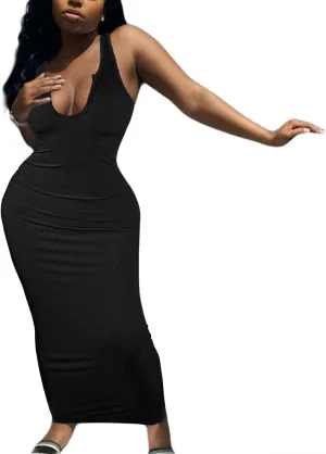 LovelyWholesale Maxi Dress for Women Sexy Sundresses Bodycon Ribbed Tank Dresses Summer Party Dress