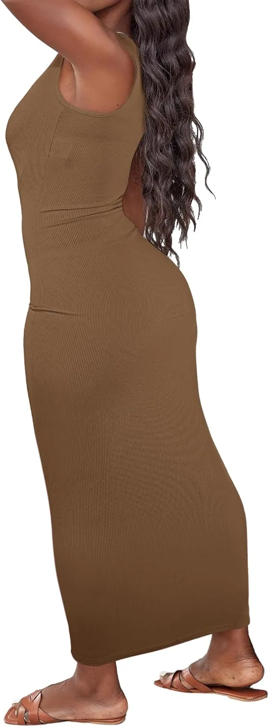 LovelyWholesale Maxi Dress for Women Sexy Sundresses Bodycon Ribbed Tank Dresses Summer Party Dress
