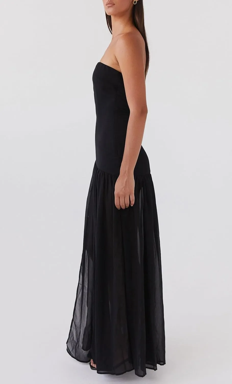 Luckinbaby Women Strapless Drop Waist Maxi Dress Y2k Long Floral Tube Dress Flowy A Line Off Shoulder Cocktail Dresses