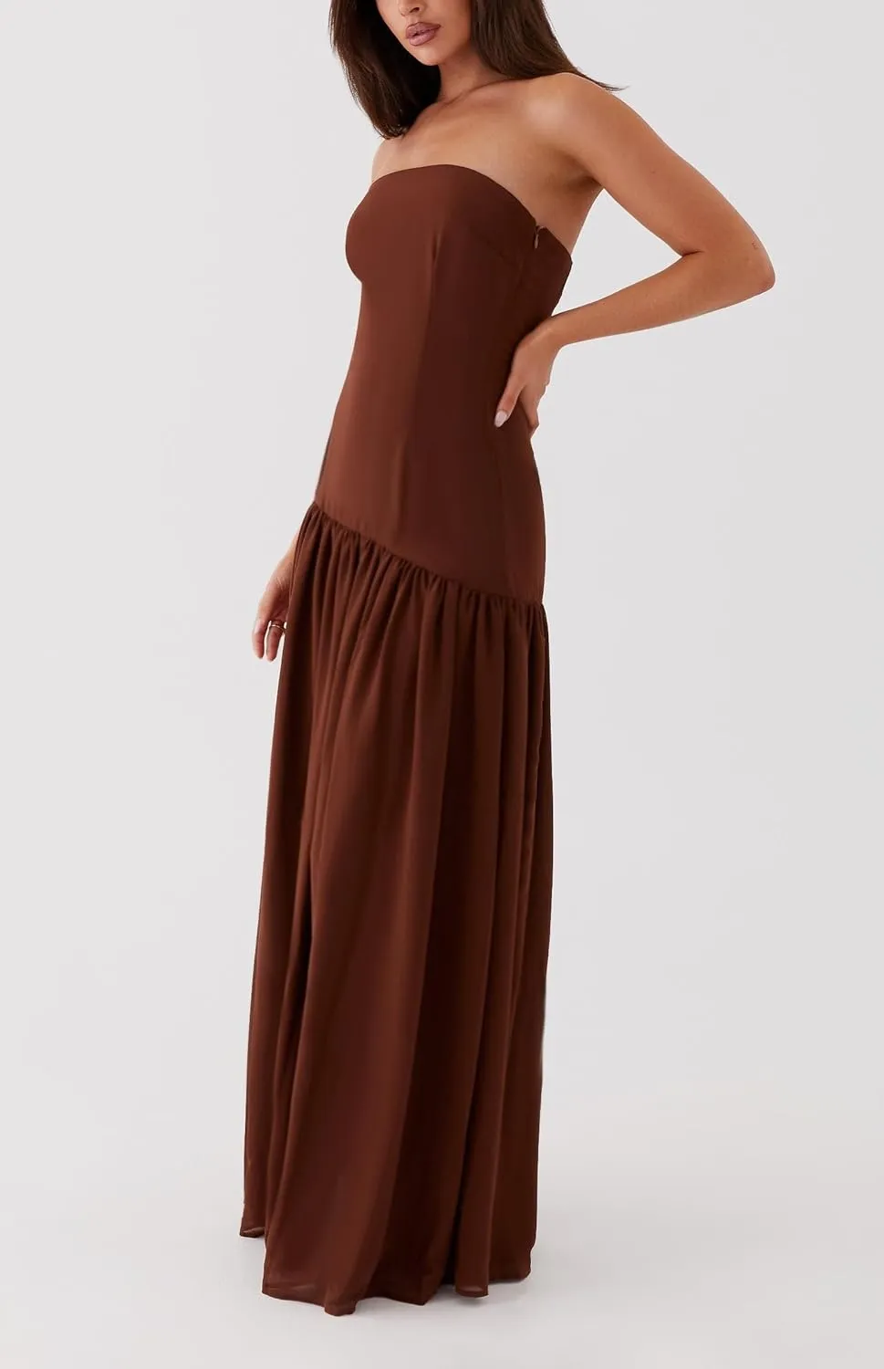 Luckinbaby Women Strapless Drop Waist Maxi Dress Y2k Long Floral Tube Dress Flowy A Line Off Shoulder Cocktail Dresses